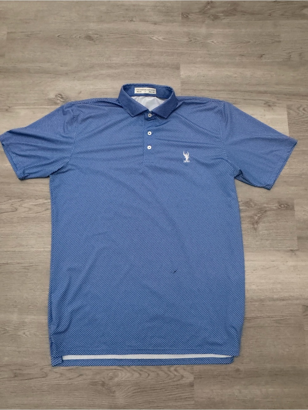 Holderness & Bourne Men's L Blue Geometric‎ Tailored Fit Polo Embroidered Logo